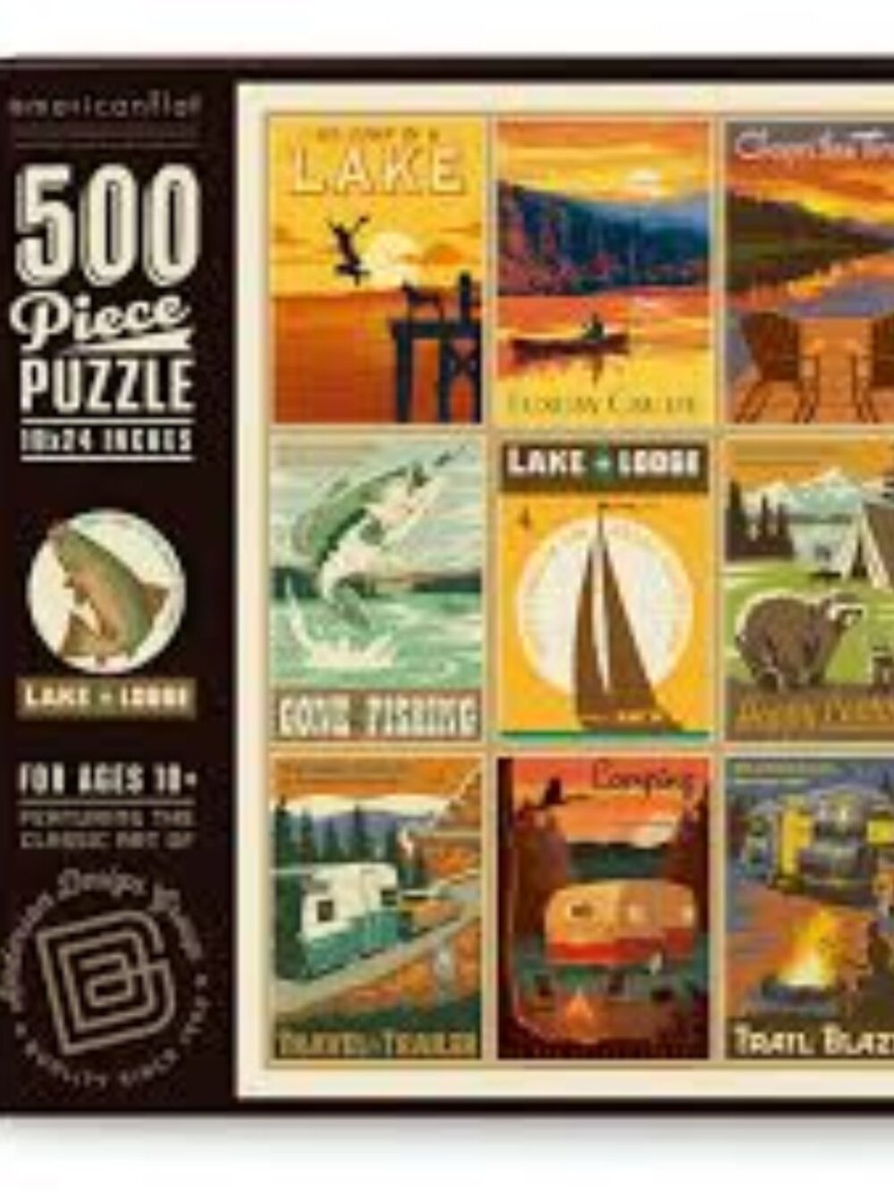 Americanflat 500 Piece Jigsaw Puzzle, 18x24 Inches, Lake and Lodge Art NWT